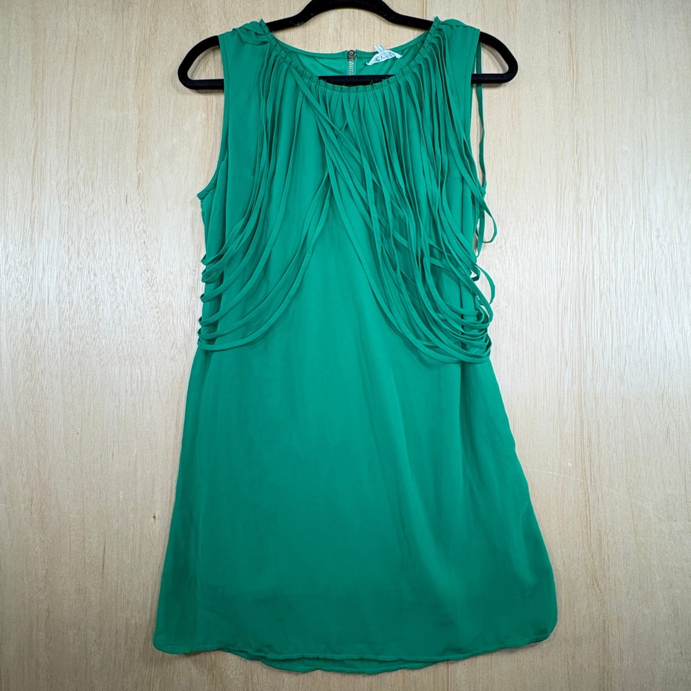 Ciel USA Green Fringe Tank Top Sleeveless Layered Statement Blouse Large NEW
